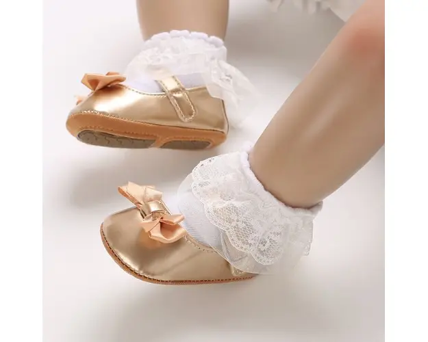 Pantofiori aurii cu fundita din satin