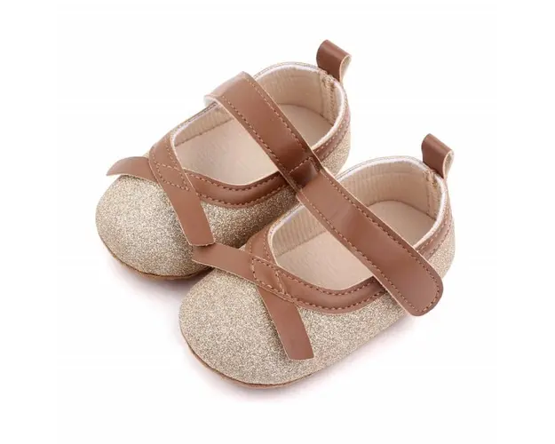 Pantofiori aurii cu fundita maro