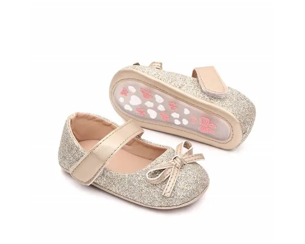 Pantofiori aurii cu sclipici si cu fundita