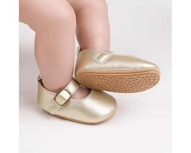 Pantofiori aurii eleganti pentru bebelusi cu bareta cu arici