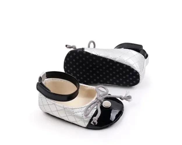 Pantofiori eleganti argintiu cu negru pentru bebelusi