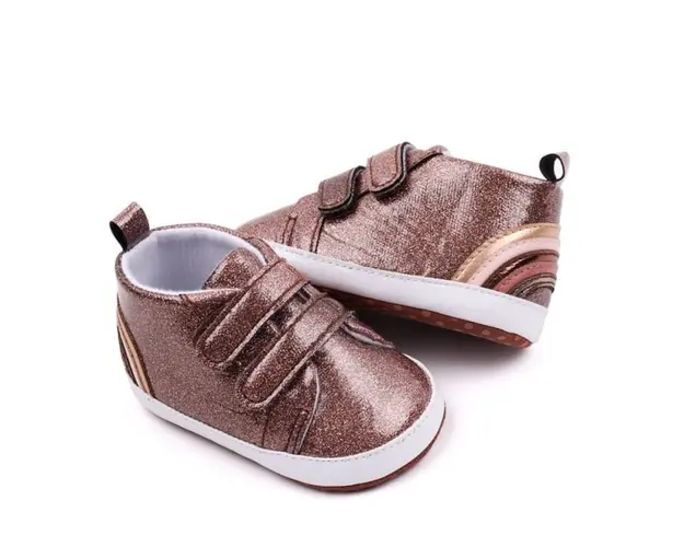 Pantofiori maro pentru bebelusi - Glitter