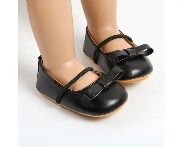 Pantofiori negri cu fundita decorativa