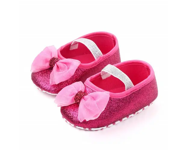 Pantofiori roz ciclamen cu sclipici si fundita