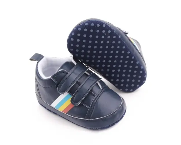 Pantofiori sport bebelusi bleumarine cu dungi multicolore