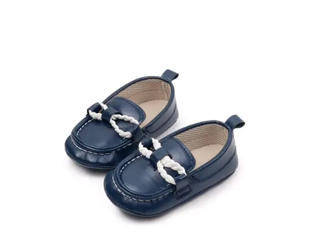 Pantofiori tip mocasini, bleumarin, cu fir alb impletit