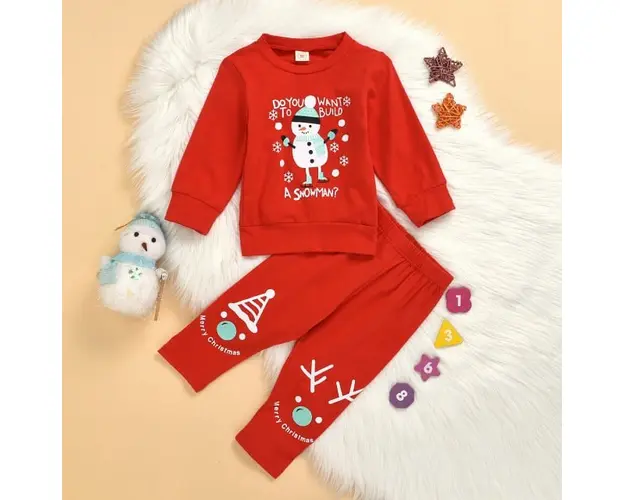 Pijama rosie pentru copii - Snowman