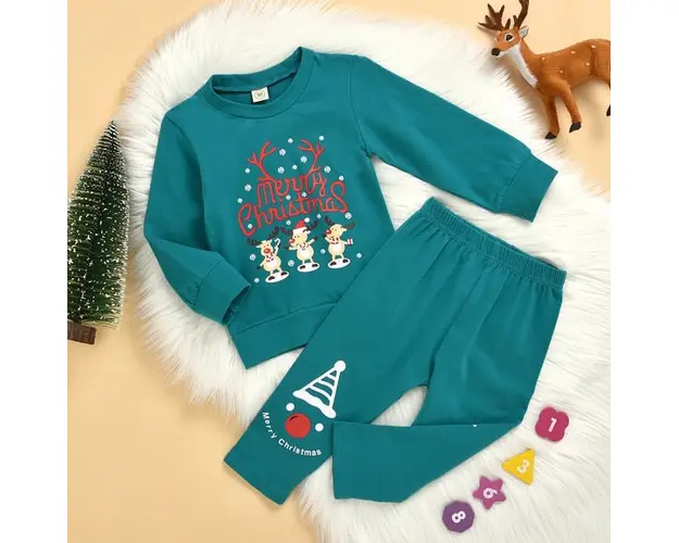 Pijama turqoise pentru copii - Merry Christmas