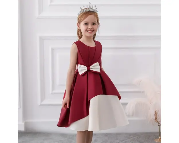 Rochie de ocazie visinie cu alb perlat