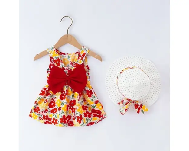 Rochita cu palarie - Floricele rosii si galbene