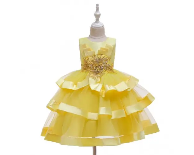 Rochita de ocazie galbena cu volane