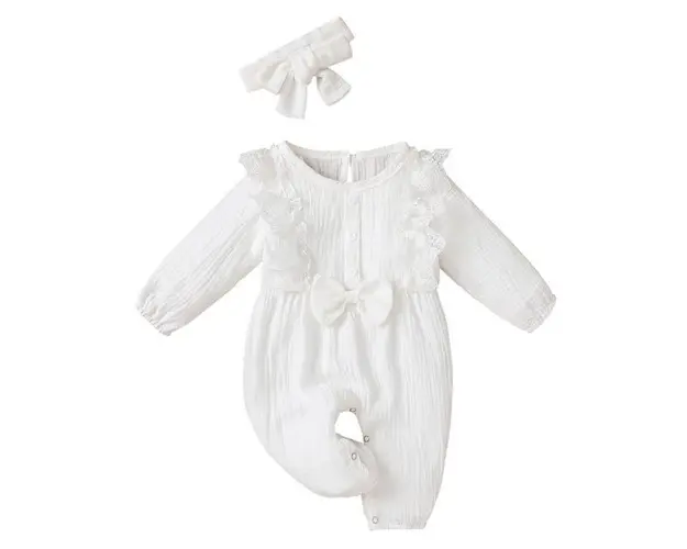 Salopeta alba cu maneca lunga din finet