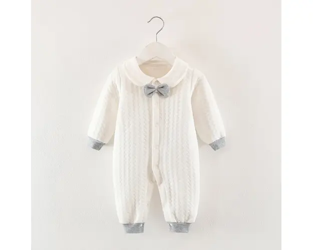 Salopeta eleganta alba cu papion gri