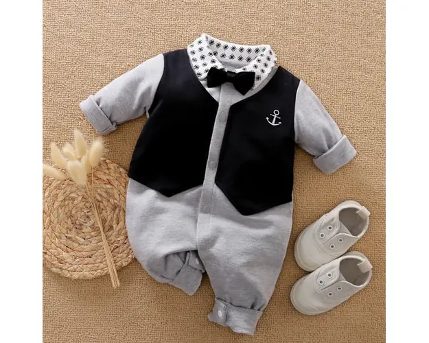 Salopeta eleganta bleumarine cu gri