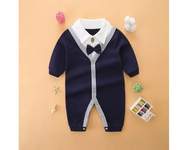 Salopeta eleganta bleumarine cu papion