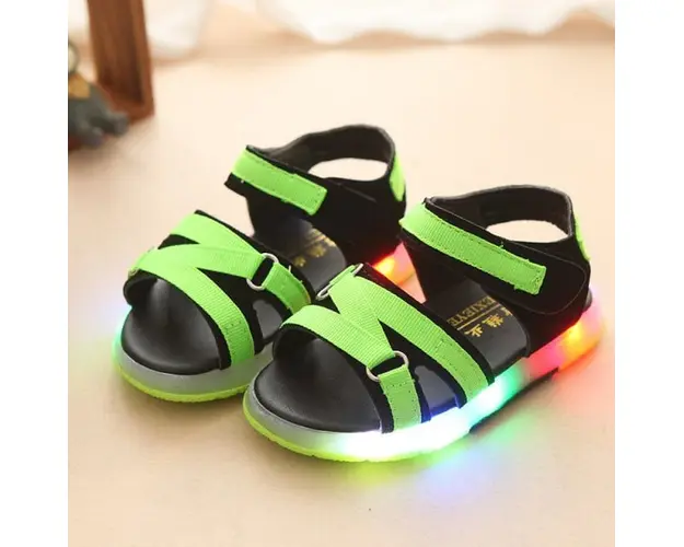 Sandale negre cu barete verde neon