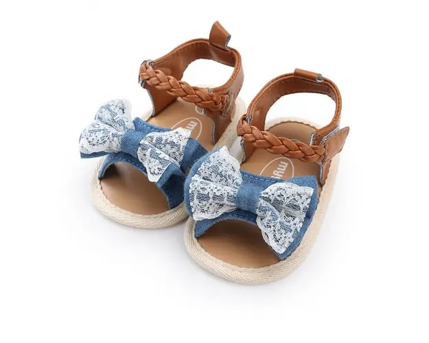 Sandalute din blugi cu fundita dantelata