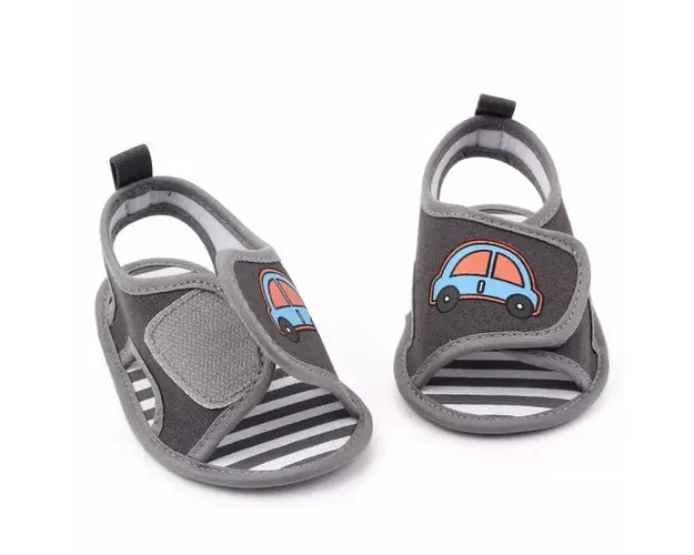 Sandalute gri petrol pentru baietei - Masinuta