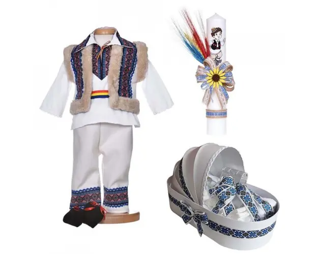 Set botez popular baiat, trusou botez landou, lumanare si costum traditional, Denikos® C9268