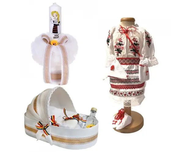Set botez traditional fetita, trusou botez landou, lumanare si costum traditional, Denikos® 976