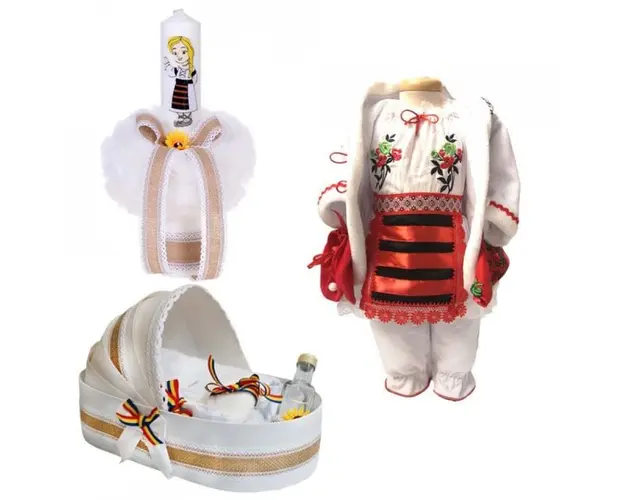 Set botez traditional fetita, trusou botez landou, lumanare si costum traditional, Denikos® 977