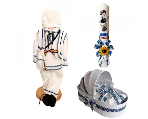 Set costum botez, trusou si lumanare personalizata, decor traditional, Denikos® C9008