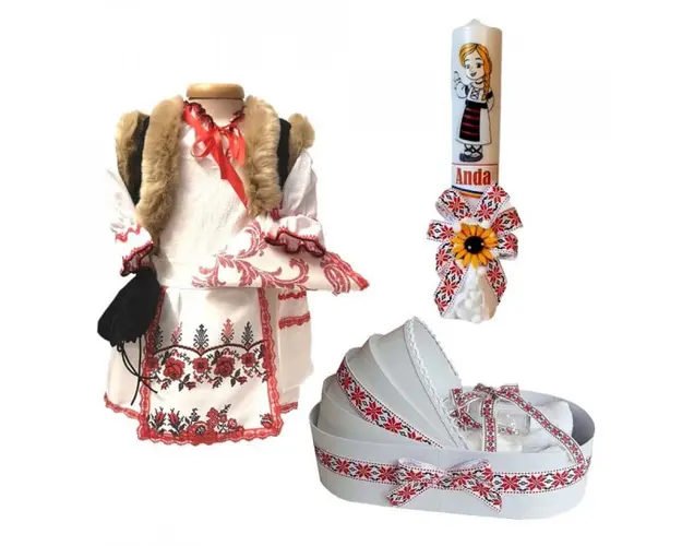 Set costum rochita populara, trusou si lumanare personalizata, decor traditional Denikos® C9019