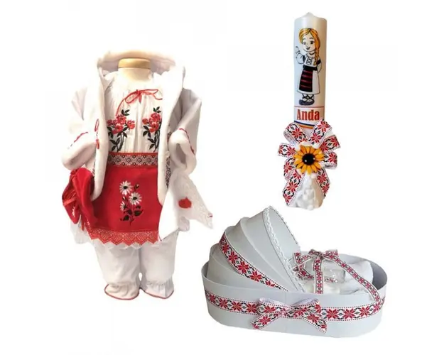 Set costum traditional rochita, trusou si lumanare personalizata, decor national Denikos® C9021