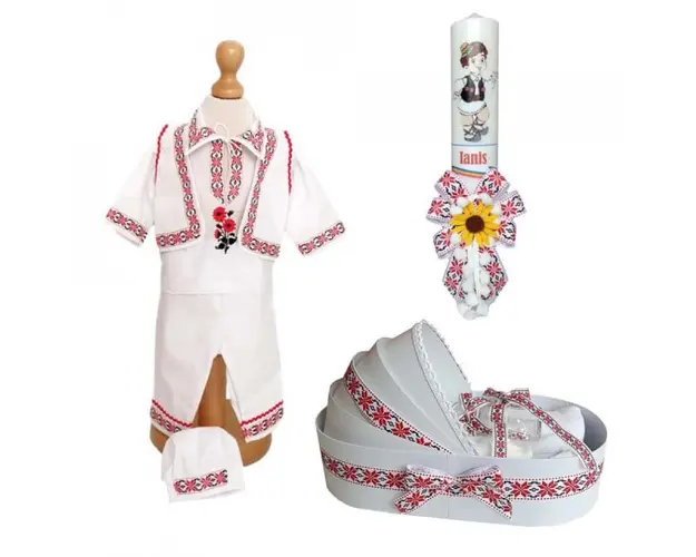 Set costumas popular, trusou si lumanare personalizata, decor traditional, Denikos® C9005