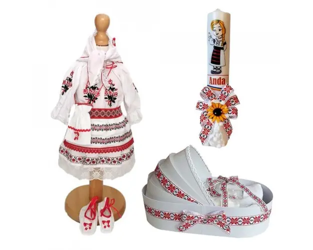 Set costumas rochita populara, trusou si lumanare personalizata, decor traditional Denikos® C9014