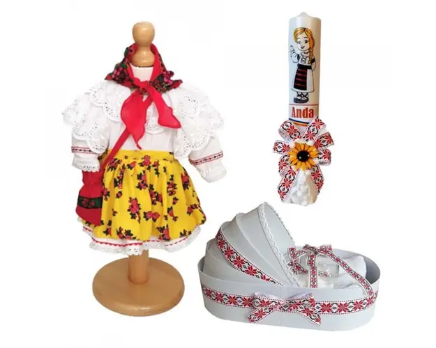 Set costumas traditional botez, trusou si lumanare personalizata, Denikos® C9011