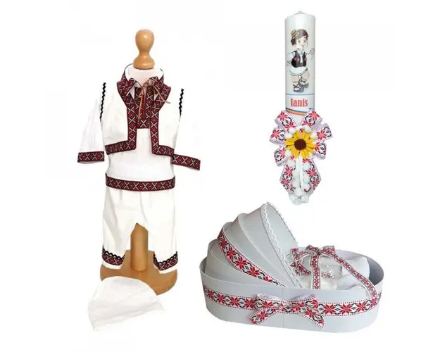 Set costumas traditional botez, trusou si lumanare personalizata, decor traditional, Denikos® C9002