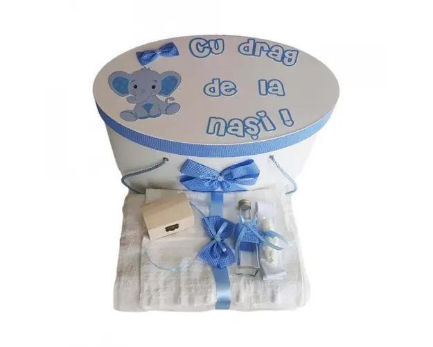 Set cutie trusou personalizata si trusou botez decor carouri si elefantel, Denikos® 224