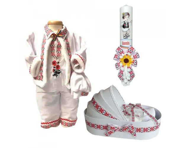 Set hainute botez, trusou si lumanare personalizata, decor traditional, Denikos® C9009