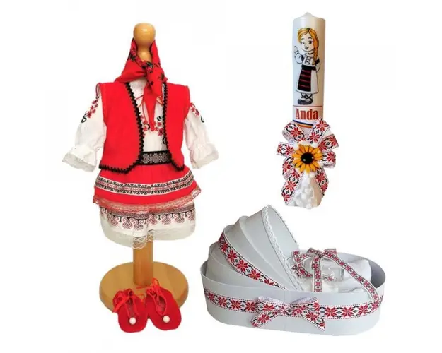 Set rochita populara, trusou si lumanare personalizata, decor traditional Denikos® C9015