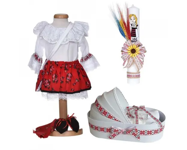 Set rochita traditionala, trusou botez landou si lumanare, decor national, Denikos® C9272