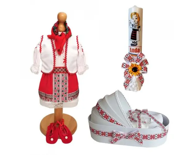 Set rochita traditionala, trusou si lumanare personalizata, decor popular Denikos® C9017