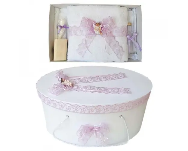 Set trusou botez si cutie trusou, Ingeras, dantela lila, Denikos® 450