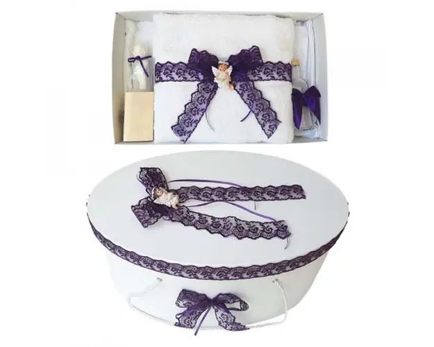 Set trusou botez si cutie trusou, Ingeras, dantela mov, Denikos® 451