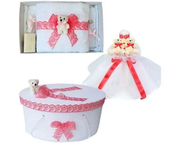 Set Ursuleti trusou botez, cutie trusou si lumanare, decor Corai, Denikos® 574