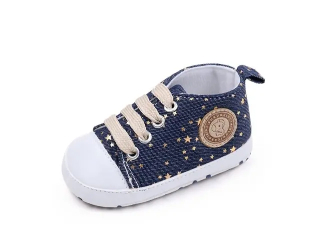 Tenisi pentru bebelusi, denim cu stelute aurii