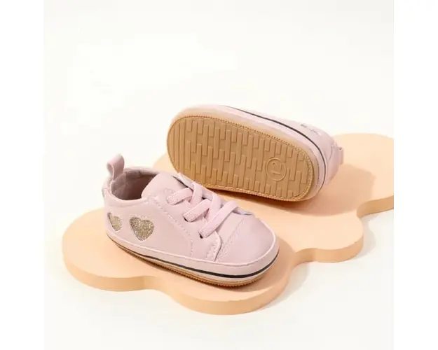 Tenisi roz pudra pentru fetite - Glitter hearts