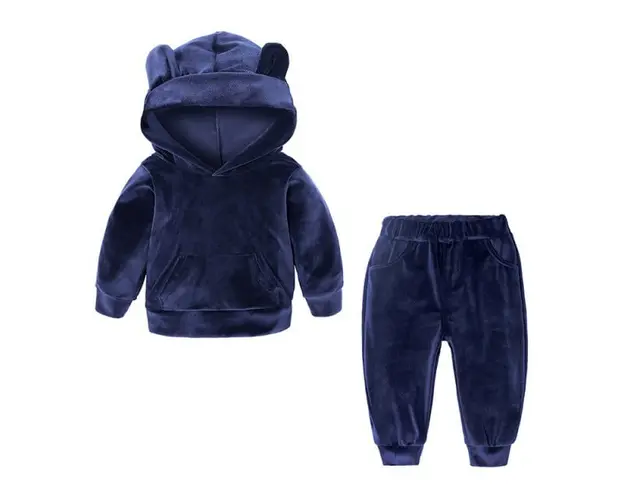 Trening bleumarine din catifea pentru bebelusi