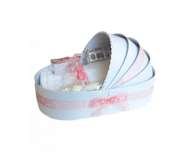 Trusou botez complet, in landou, decor cu fundita dusty rose cu fluturasi Denikos® 152