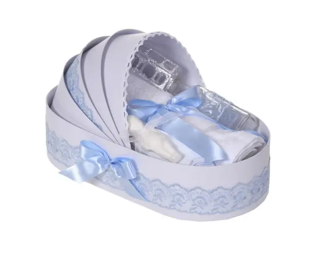 Trusou botez complet, in landou, decor dantela bleu, Denikos® 832