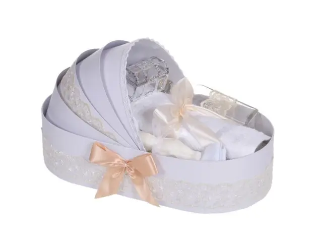 Trusou botez complet, in landou, decor dantela ivoire, Denikos® 833