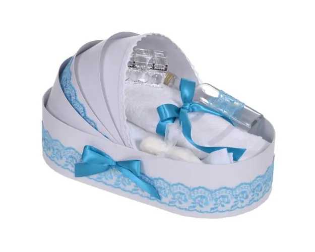 Trusou botez complet, in landou, decor dantela turcoaz, Denikos® 831