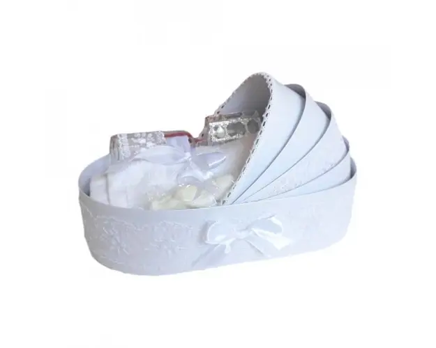 Trusou botez complet, in landou, decor diafan cu dantela alba Denikos® 148