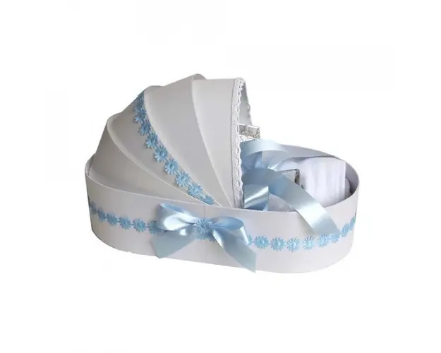 Trusou botez complet, in landou, floricele bleu Denikos® 132