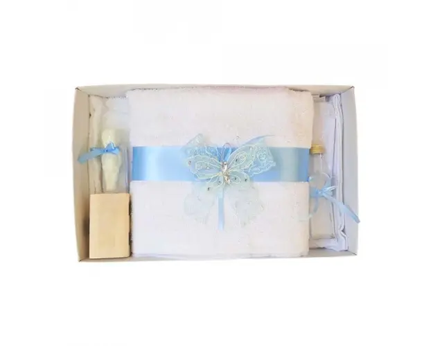 Trusou botez dantela bleu si fluturas Denikos® 414